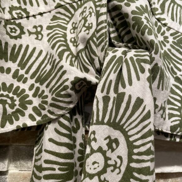 Haute Hippie Green Sunburst Blouse, M | Linen Blend, Tie-Front, Boho Luxe NWOT - Picture 6 of 9